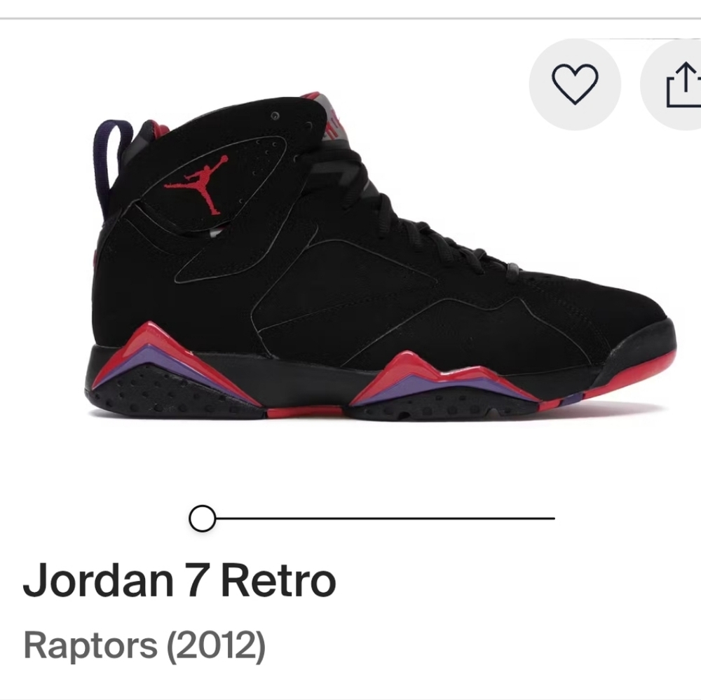 Jordan 7 Retro Raptors (2012) Black with Red and Purple Accents 7Y Womens 8.5